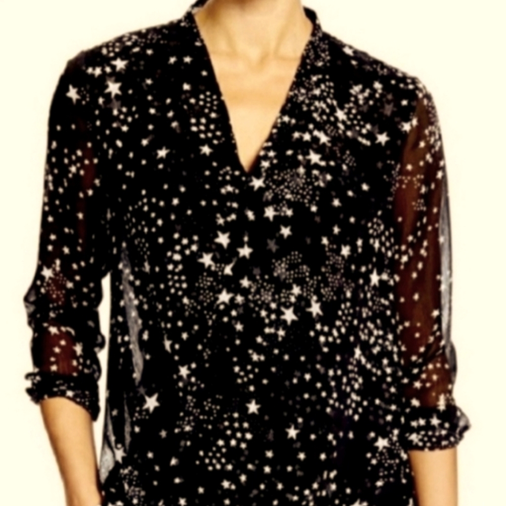 Banana Republic Star Print Faux Wrap Sheer Blouse